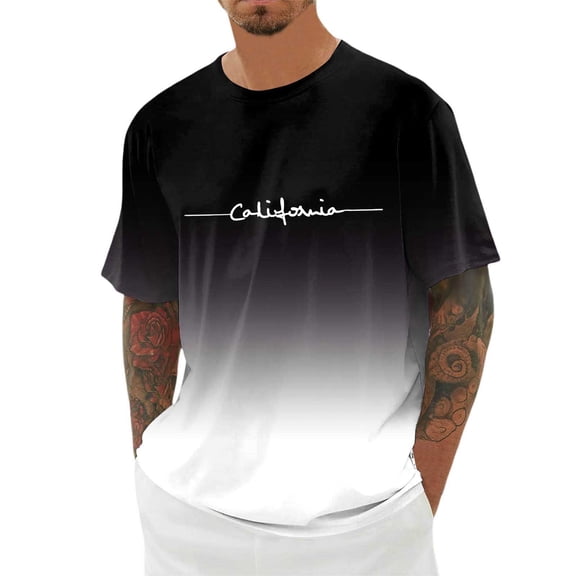 Puliio Mens Tshirts City Print Oversized Crew Neck Short Sleeve T-Shirt Summer Loose Sports Casual Tee Tops(Black,L)