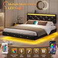 thumbnail image 3 of Full Size Floating Bed Frame with LED Lights and Charging Station,Modern Upholstered Platform Bed Frame with Leather Headboard,Noise Free,Black, 3 of 8