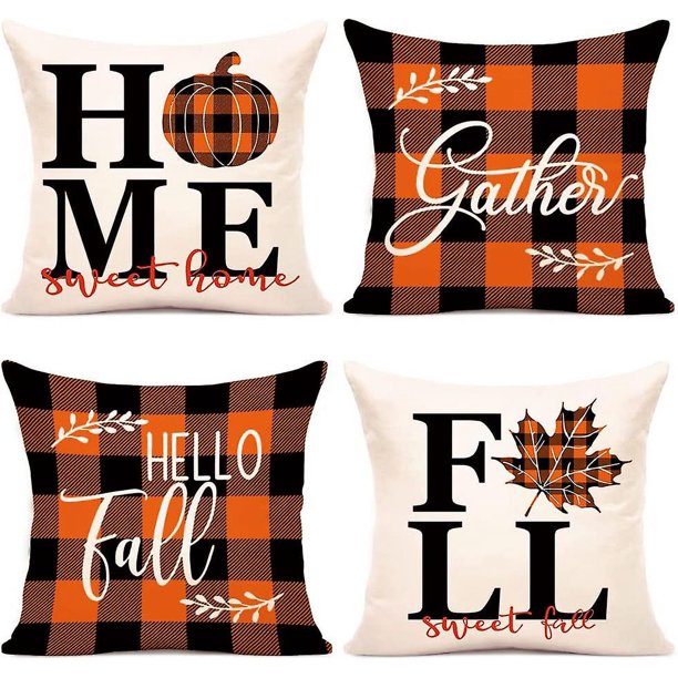 Fundas de almohada de otoño YONGSHENG Juego de 4 almohadas 18x18 pulgadas a cuadros de búfalo