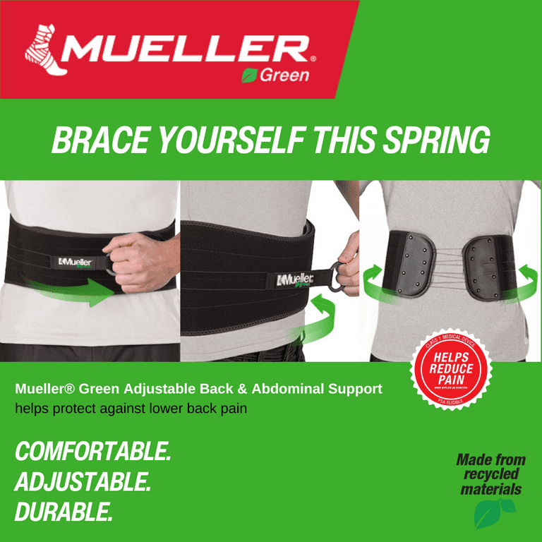 Mueller Green Adjustable Back and Abdominal Support, Black, One Size Fits  Most 