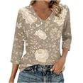 thumbnail image 2 of Ounisa T-Shirts à Manches 3/4 pour Femmes Col en V Manches Raglan Chandail Imprimé Décontracté Tendance Printemps Été Mode Hauts P-2TG, 2 of 6