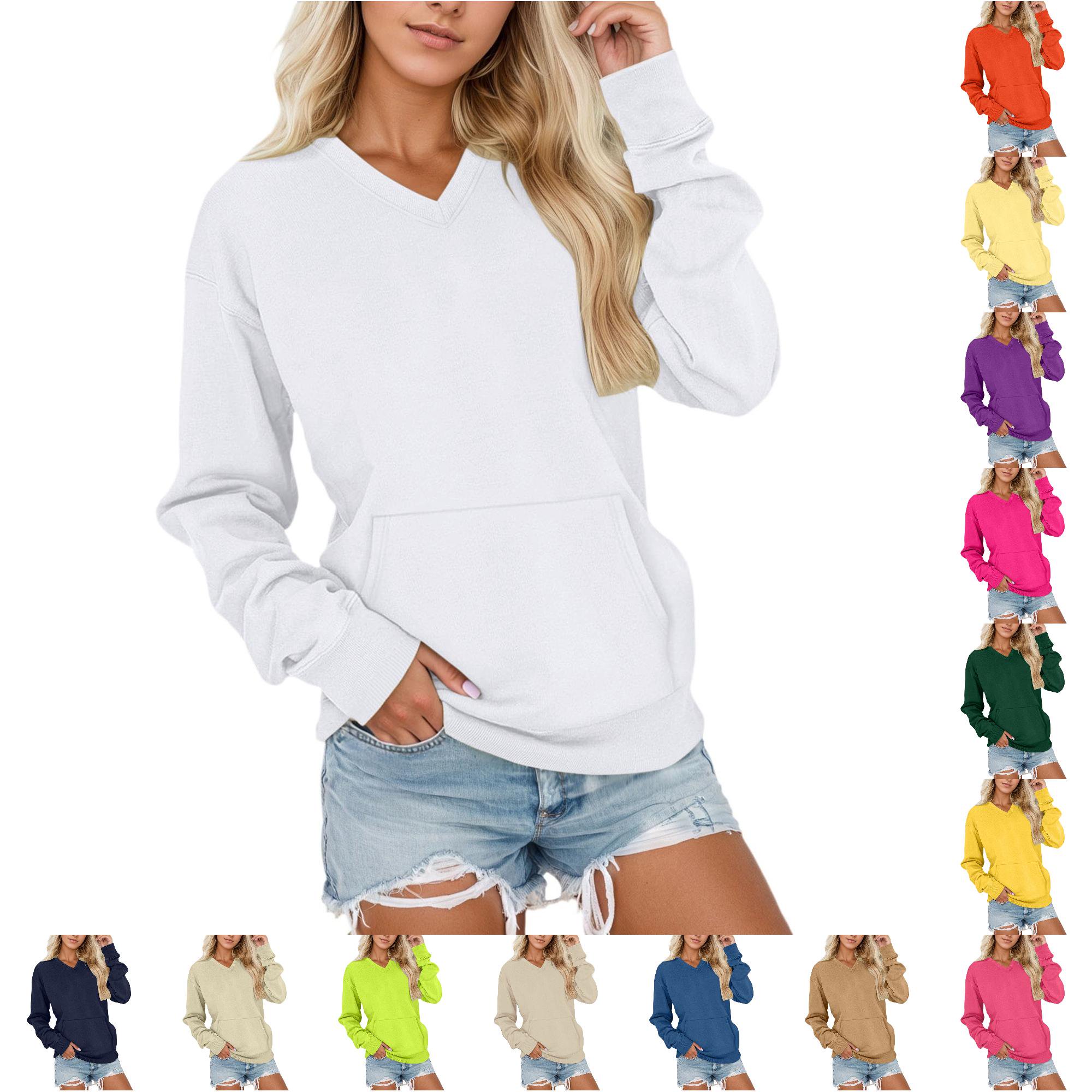 Pullover Sweatshirt Soft Thermal Winter Wear Cozy Oversized Crewneck Top with Pockets Long Sleeve T Shirts Color Long Sleeve Sweatshirt Ladies Small Zip up Jacket Mom Sweatshirt for Women
