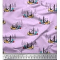 thumbnail image 1 of Soimoi Purple Satin Silk Fabric Tree & Forklift Truck Transport Decor Fabric Printed Yard 42 Inch Wide, 1 of 1