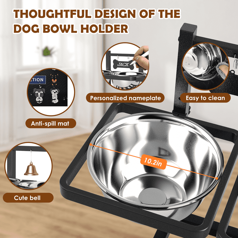 Shainfun 6-Height Adjustable Dog Bowl Stand, 3 Stainless Steel Bowls photo 3