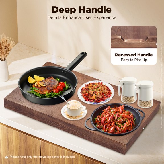29.5" Wood Stove Cover - Pine Wood Stovetop Protector & Serving Tray, 33lb Capacity for Kitchen Counter Space (Walnut Finish)