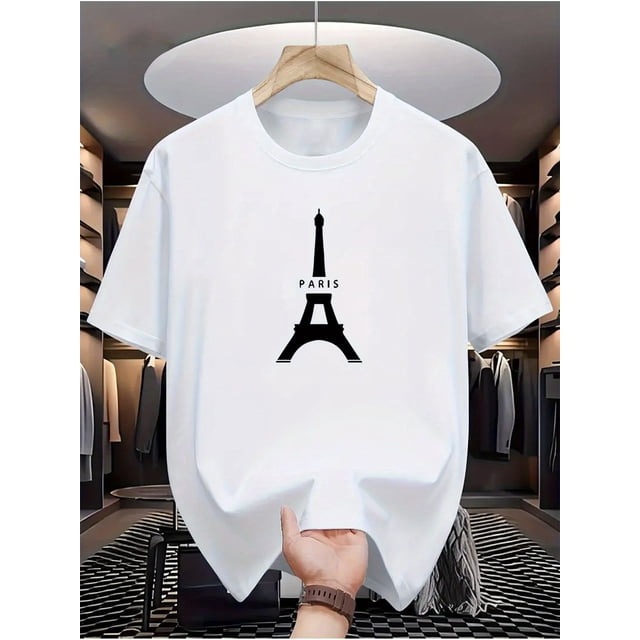 Paris Eiffel Tower Graphic Tee for Men - Casual & Comfortable Short Sleeve T-Shirt, Perfect for Casual Attire