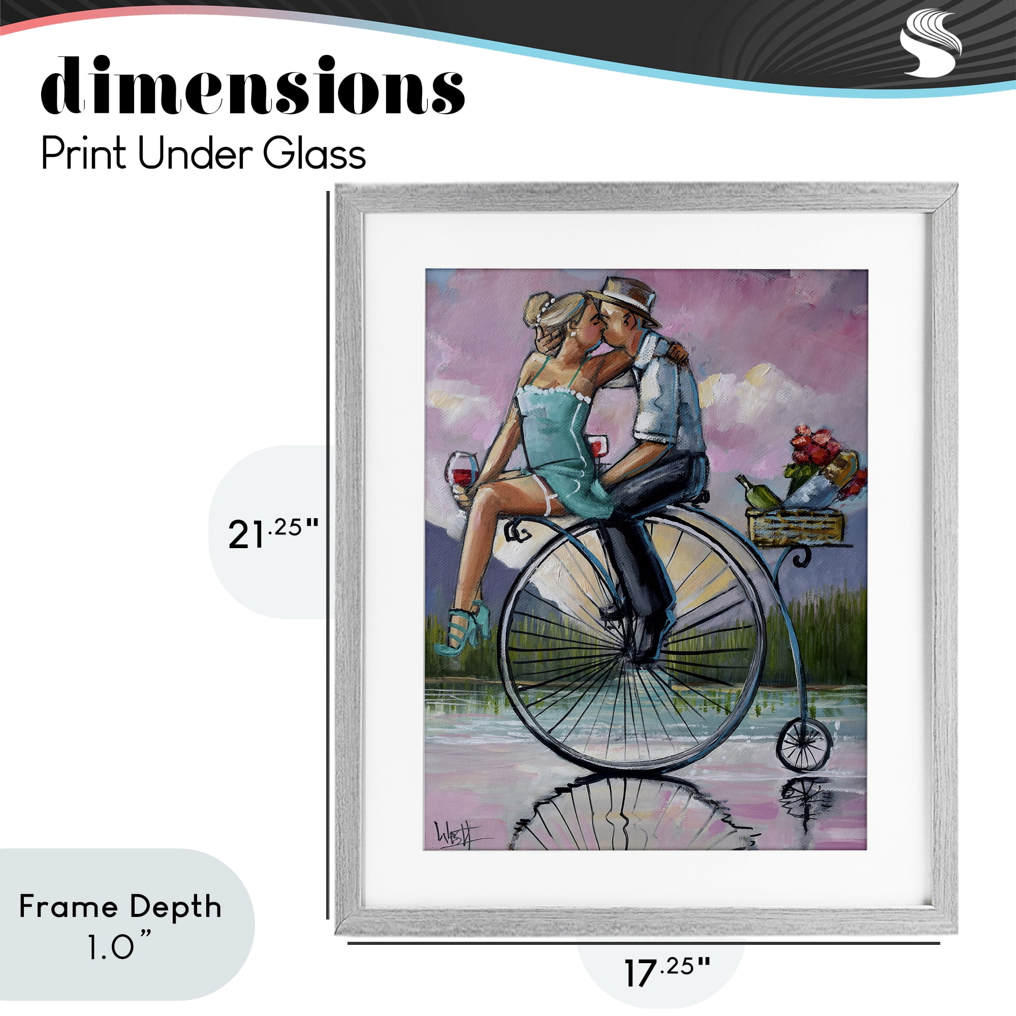 Stupell Industries Romantic Picnic on Bicycle Gray Framed Print Under Glass, design by Ronald West