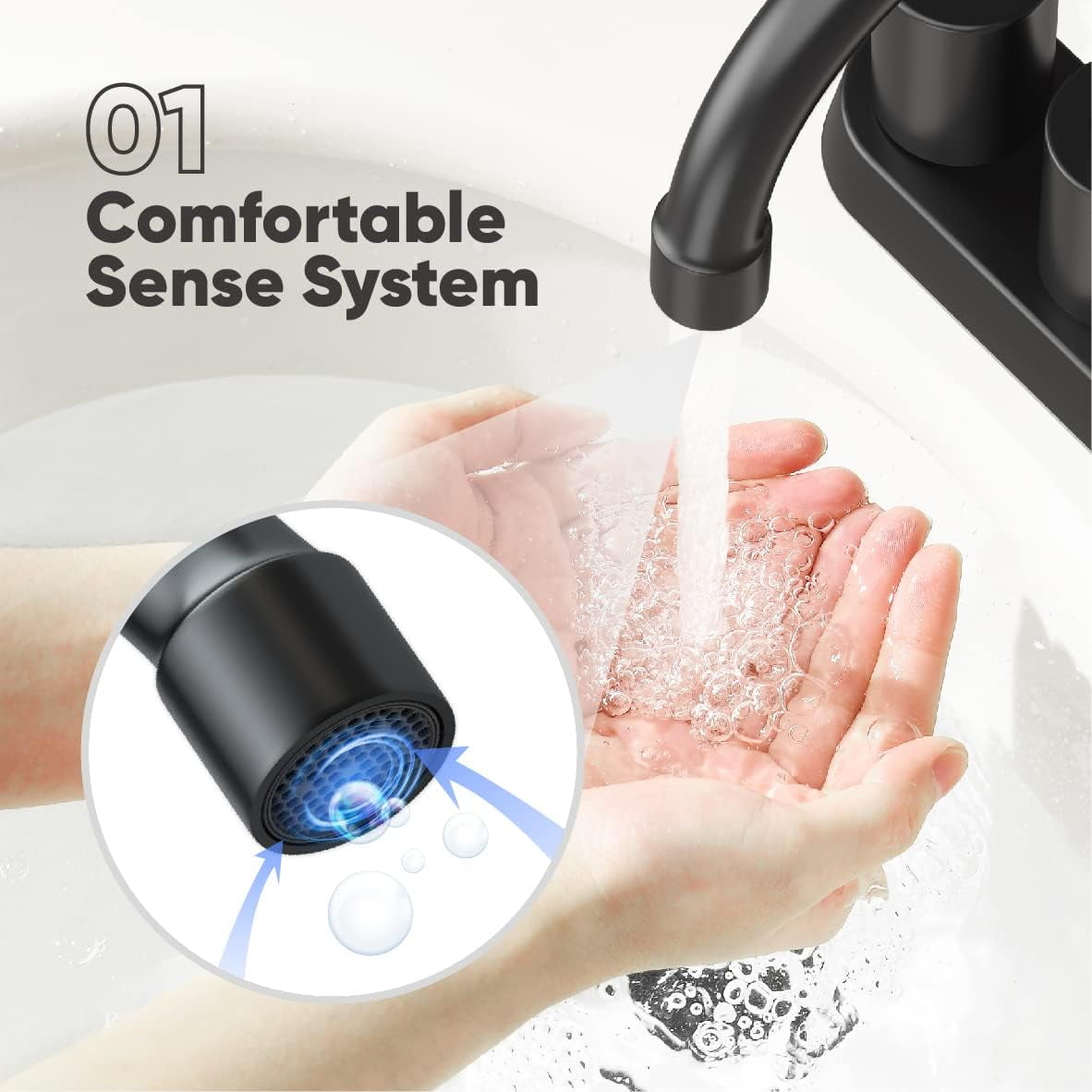 Zovajonia 4 Inch 2 Handle Centerset Matte Black Lead-Free Modern Bathroom Faucet , 360 Swivel Spout 2-3 Hole RV Bathroom Vanity Sink Faucet with Pop Up Drain and Water Supply Lines