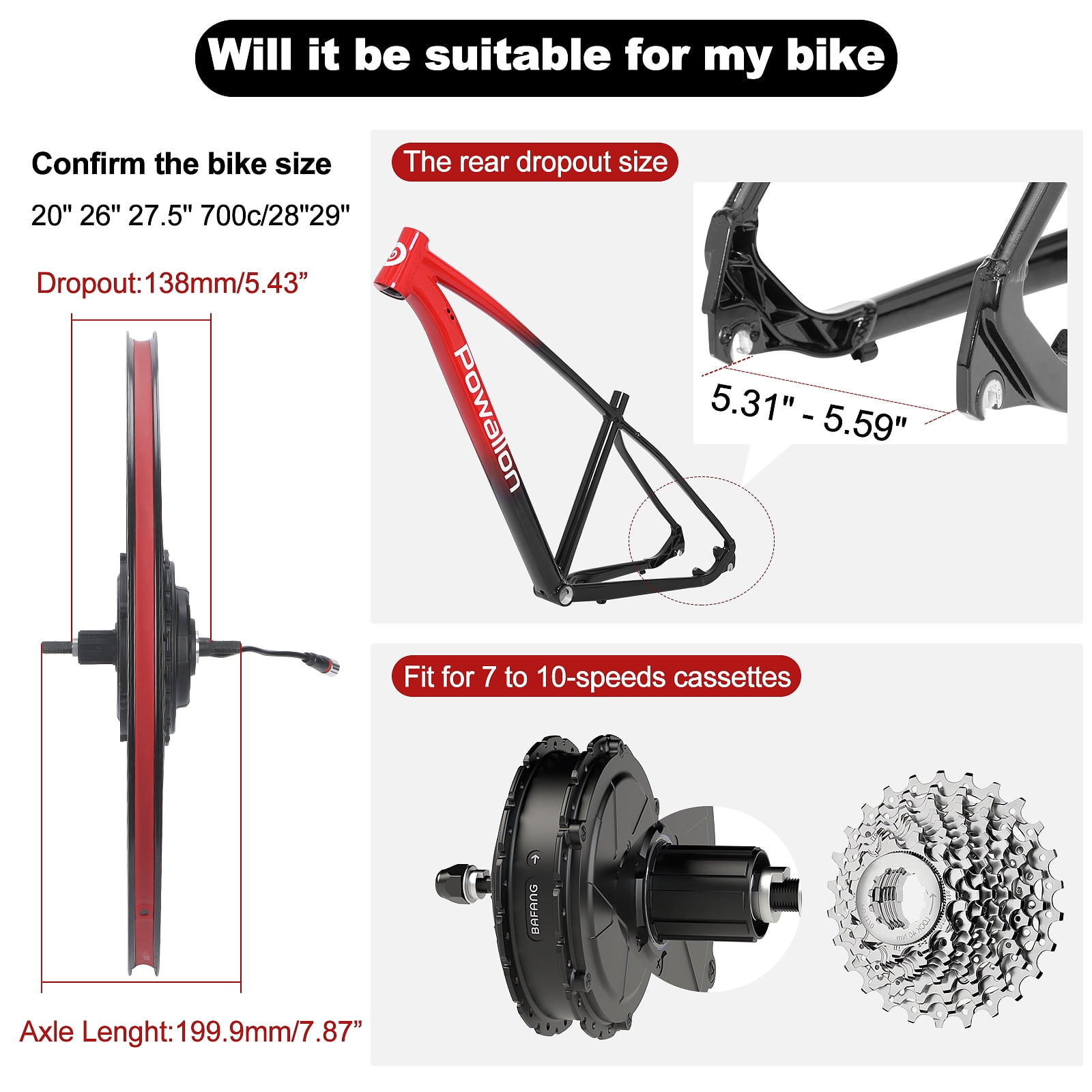 BAFANG 750W Electric Bike Conversion Kit Rear Hub Motor with DZ40/B02N-U/B04N Display, 48V Ebike Motor Kit w/Brake Lever & Throttle for Mountain/Road Bikes