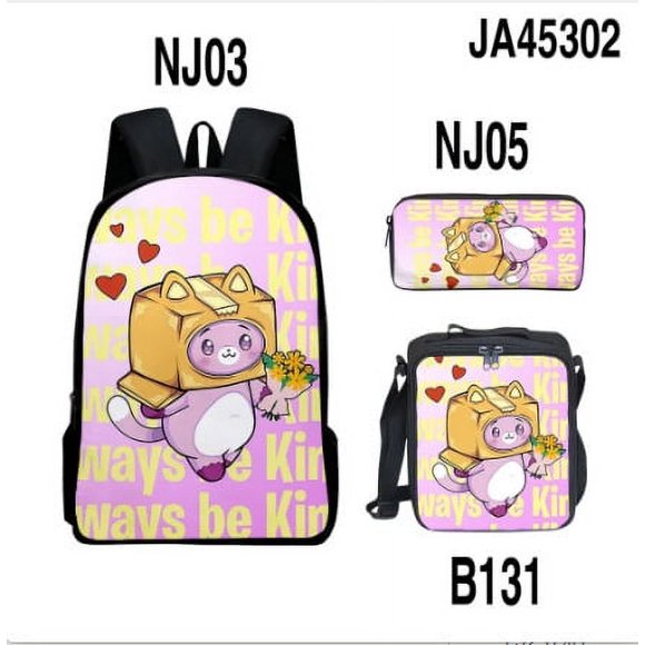Ensemble de Sac à Dos 3 Pcs Sac à Dos Jeu de Dessins Animés Trousse Sac à Lunch Combinaison de Sacs à Dos-tueuio1