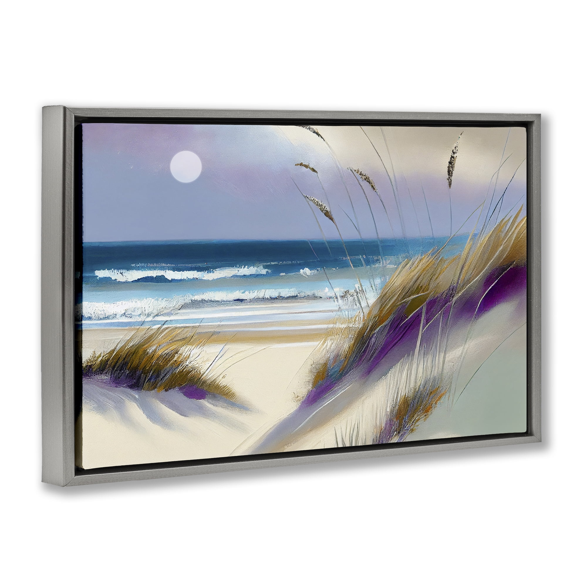 Beach Dunes Serenity Gray Framed Floater Canvas Wall Art, design by Sasha