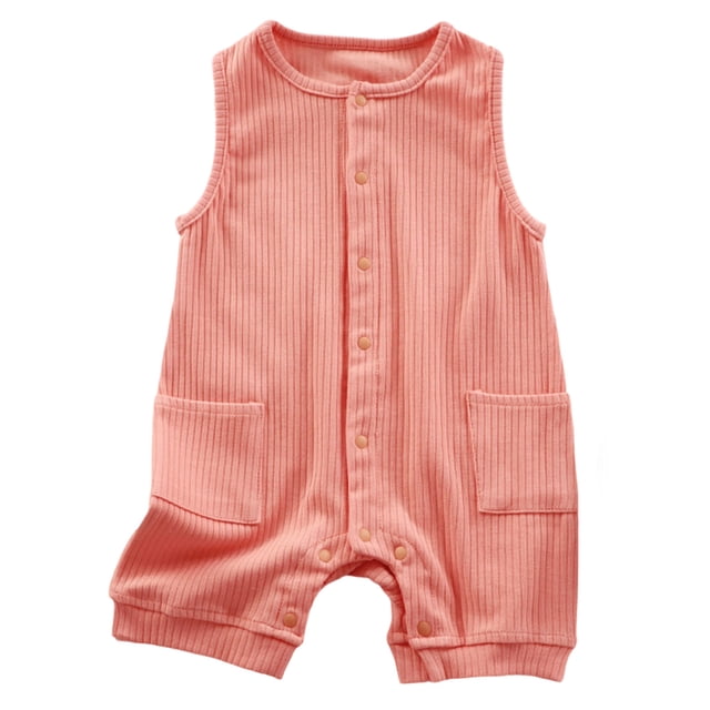 Zanarzt Newborn Baby Boy One-Piece Baby Rompers Summer Newborn Stretch Solid Color Breathable Cotton with Front Button Closure Baby Boy Outfits 0-3 Months,Orange