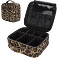 thumbnail image 1 of Bolsa de cosméticos de viaje con estampado de leopardo, de piel sintética, organizador con divisores ajustables para mujeres y niñas, 1 of 4