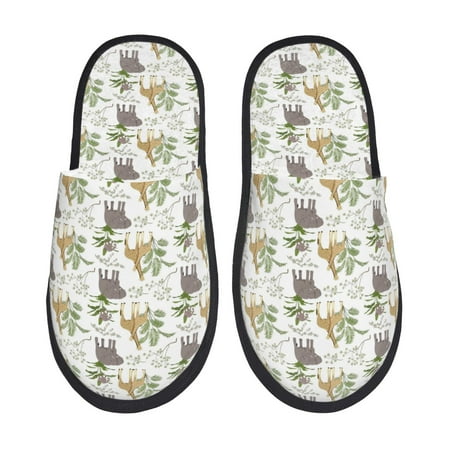 

Fuzoiu Jungle Animal Print Unisex Furry Slippers Plush Indoor Shoes Trendy House Slippers Anti-Skid EVA Sole House Shoes for Home Office and Travel -Medium