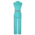 thumbnail image 5 of Aloohaidyvio Women's Summer Jumpsuits Dressy Casual Sleeveless Button Up Belted Long Pants Rompers Light Blue S, 5 of 6