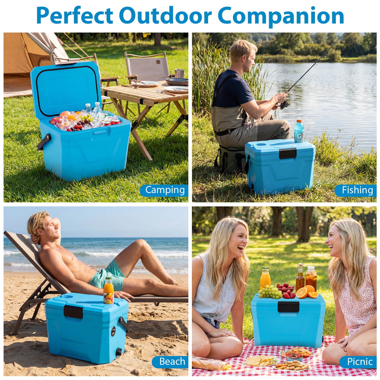 Costway 21 QT Insulated Portable Cooler, Hard Shell Ice Chest with 2 Cup Holders Blue