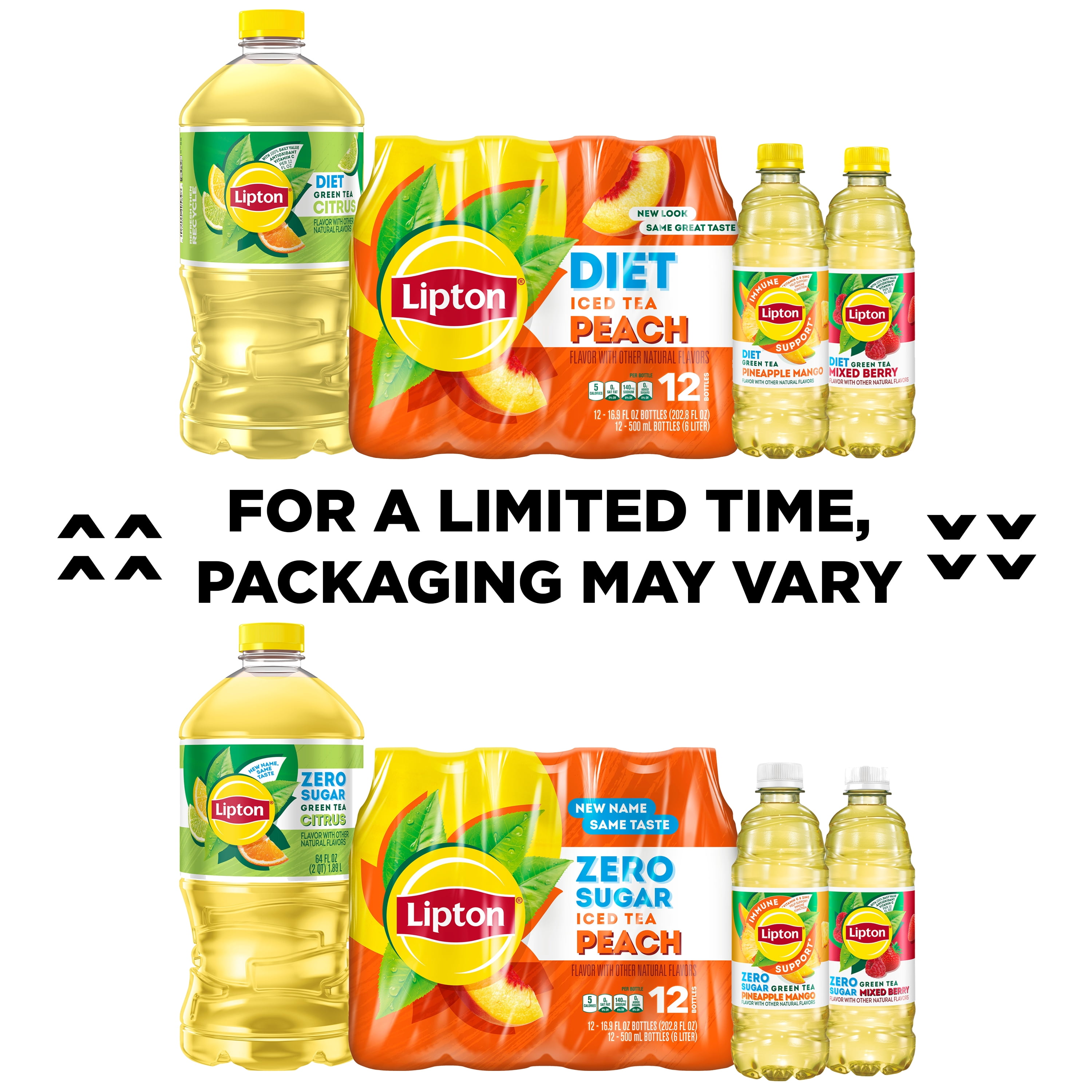 (3 pack) Lipton Immune Support Green Tea Pineapple Mango Zero Sugar Iced Tea, 16.9 fl oz, 9 pack Bottles​
