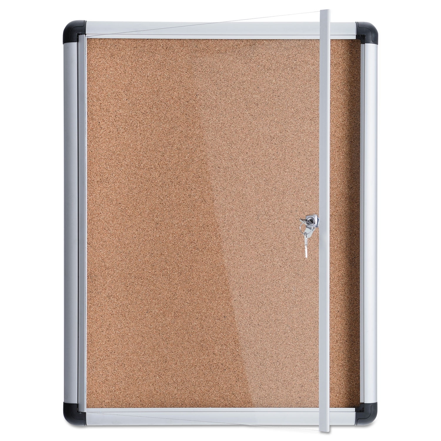 MasterVision VT630103690 Slim-Line 28 in. x 38 in. Enclosed Fabric One Door Bulletin Board - Gray