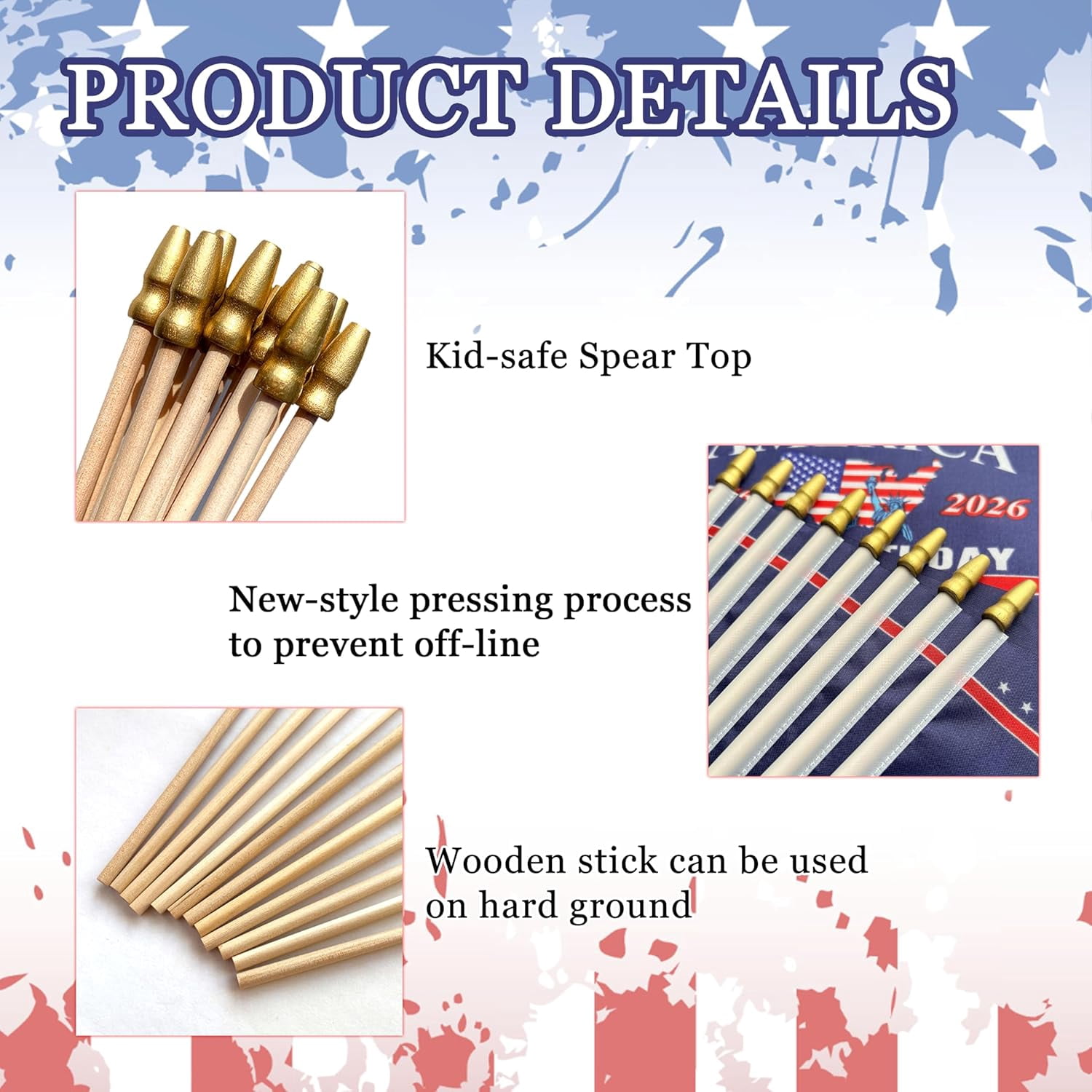 Handheld American Flags, 12 Count 5 x 8 Inch Small USA Flags On Stick, 250th Anniversary Patriotic Decor For 4th Of July Outdoor Celebrations