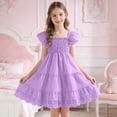 thumbnail image 2 of WUANDIXFA Girls Dress Flutter Sleeve A-Line Sundress Summer Casual Party Midi Dresses for 5-12 Years Kids (Light Purple, 3-4 Years), 2 of 7