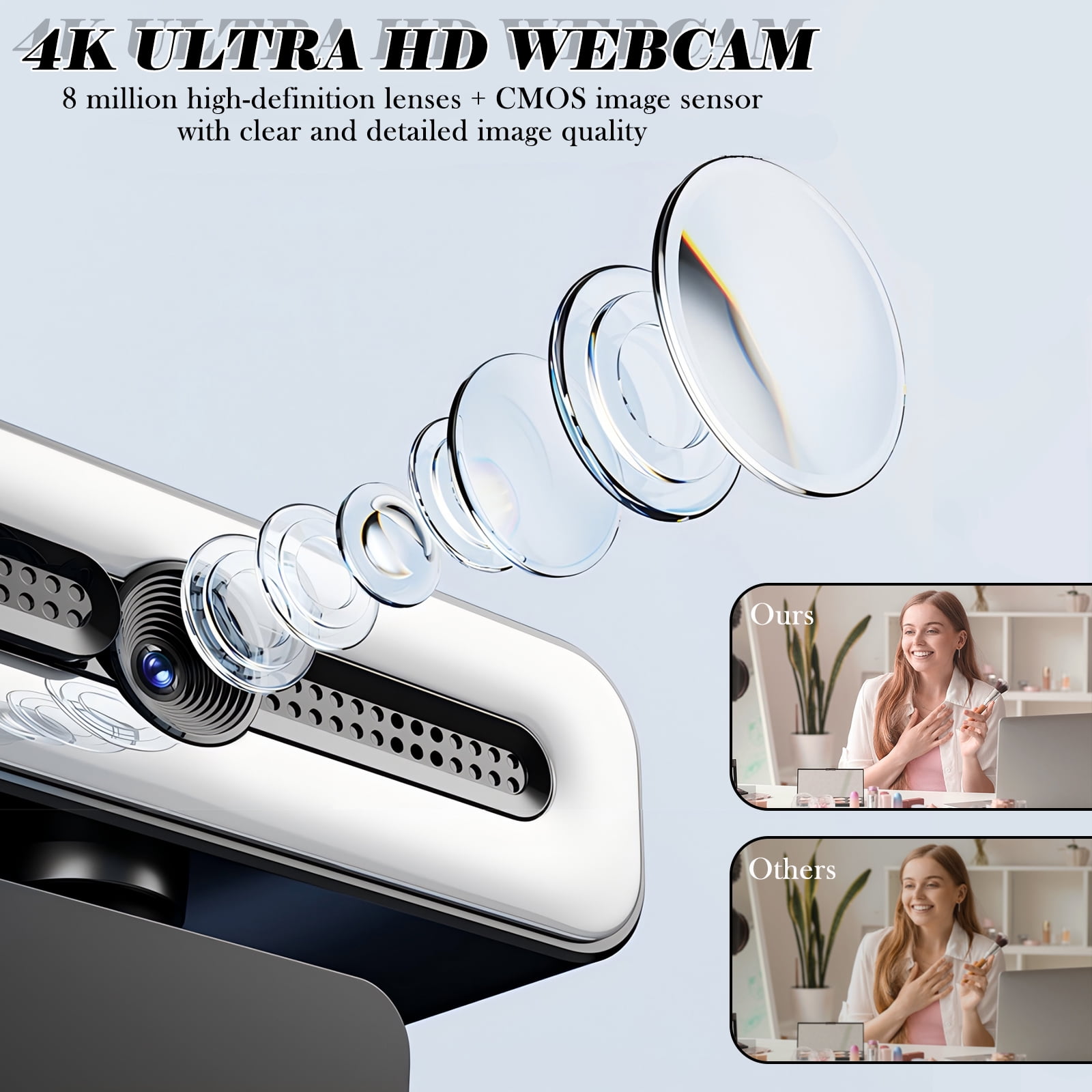RONY 4K Autofocus Webcam with Ring Light, Plug & Play Computer Camera with Microphone for PC Laptop Video Streaming
