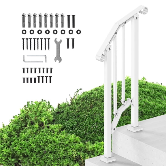 Outdoor Step Handrail Kit 1-2 Steps Carbon Steel Transitional Railing with Installation Kit for Seniors Concrete Porch Deck White Retro Arch