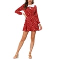 thumbnail image 2 of INSPIRE CHIC Women's Contrast Peter Pan Collar Floral Long Sleeve Above Knee Dress M Red, 2 of 5
