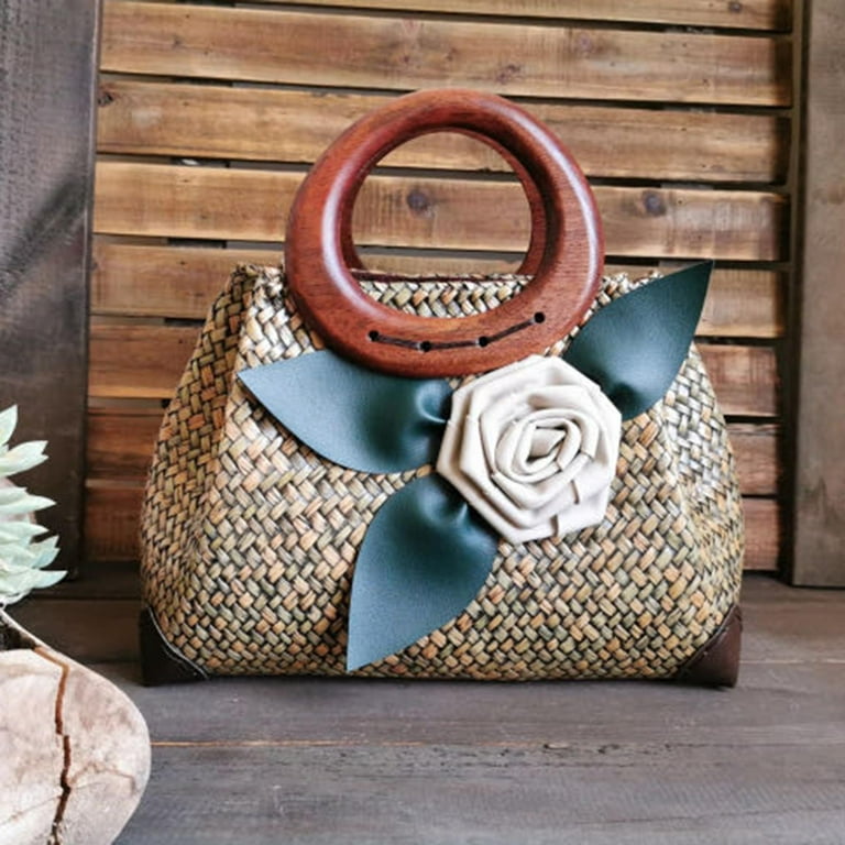 WADORN 2pcs Wooden Purse Handles for Bag Making, D-Shaped Wooden Bag Handles Replacement Handmade Handbag Handles DIY Decorative