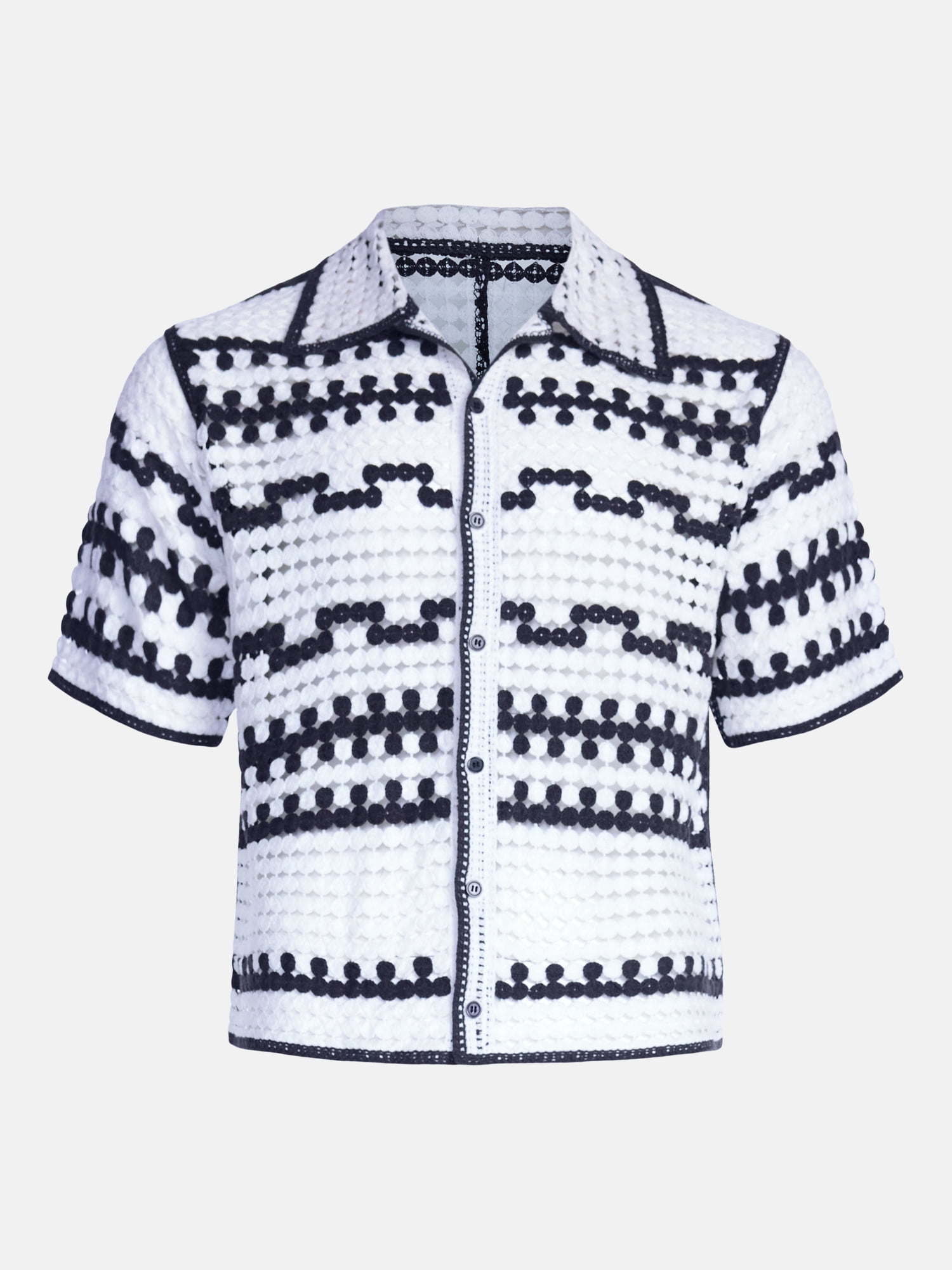 No Boundaries Men's Faux Crochet Boxy Fit Button Up Polo Shirt, Sizes XS-3XL