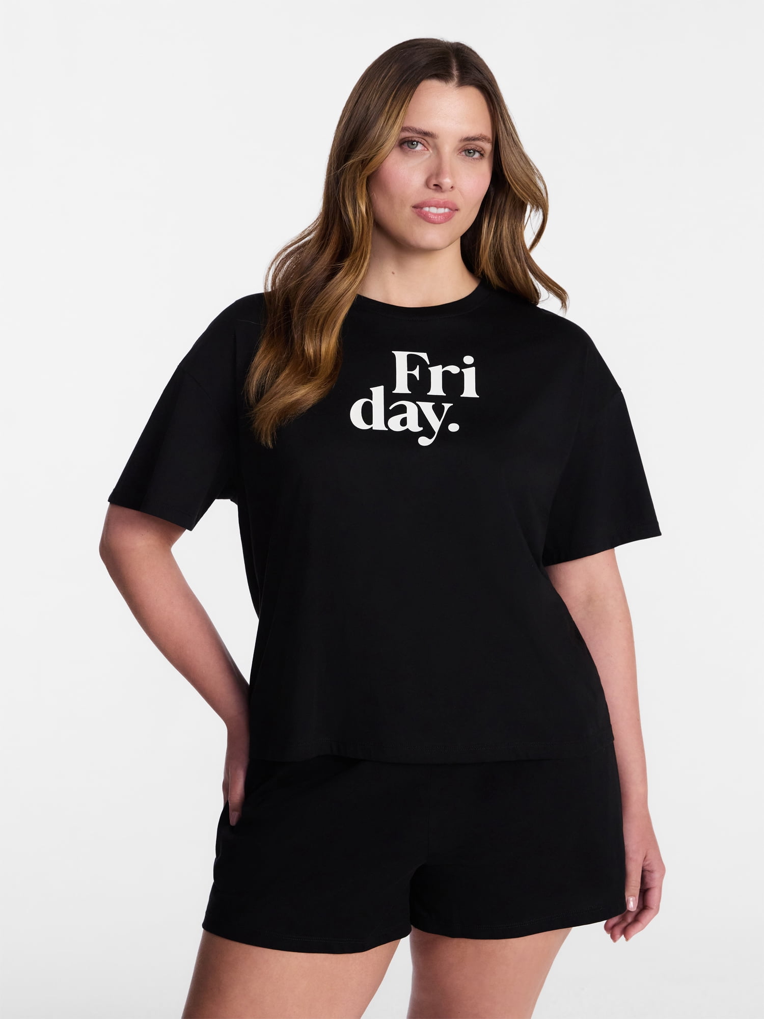 Joyspun Women's Cotton Jersey Sleep Graphic Tee with Short Sleeves, Sizes XS-3X