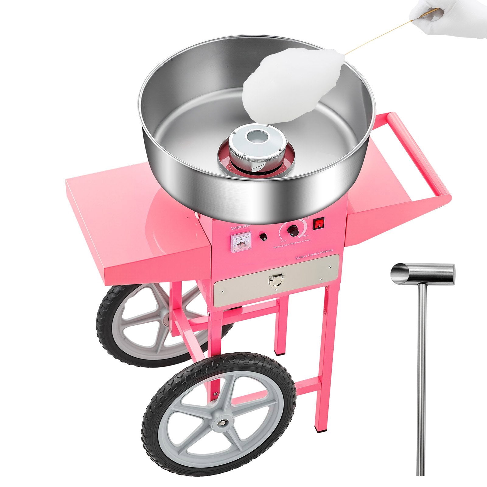 SIHAO Cotton Candy Machine with Cart, 1000W Electric Commercial Candy Floss Maker with 20.5 in Stainless Steel Bowl, Sugar Scoop, and Drawer, for Home, Kids Birthday, Family Party, Pink