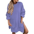 thumbnail image 5 of Duoif Fall Sweatshirts for Women Solid Color Round Neck Sweatshirt with Side Slit Pocket Womens Sweatshirt Light Violet XXL, 5 of 7