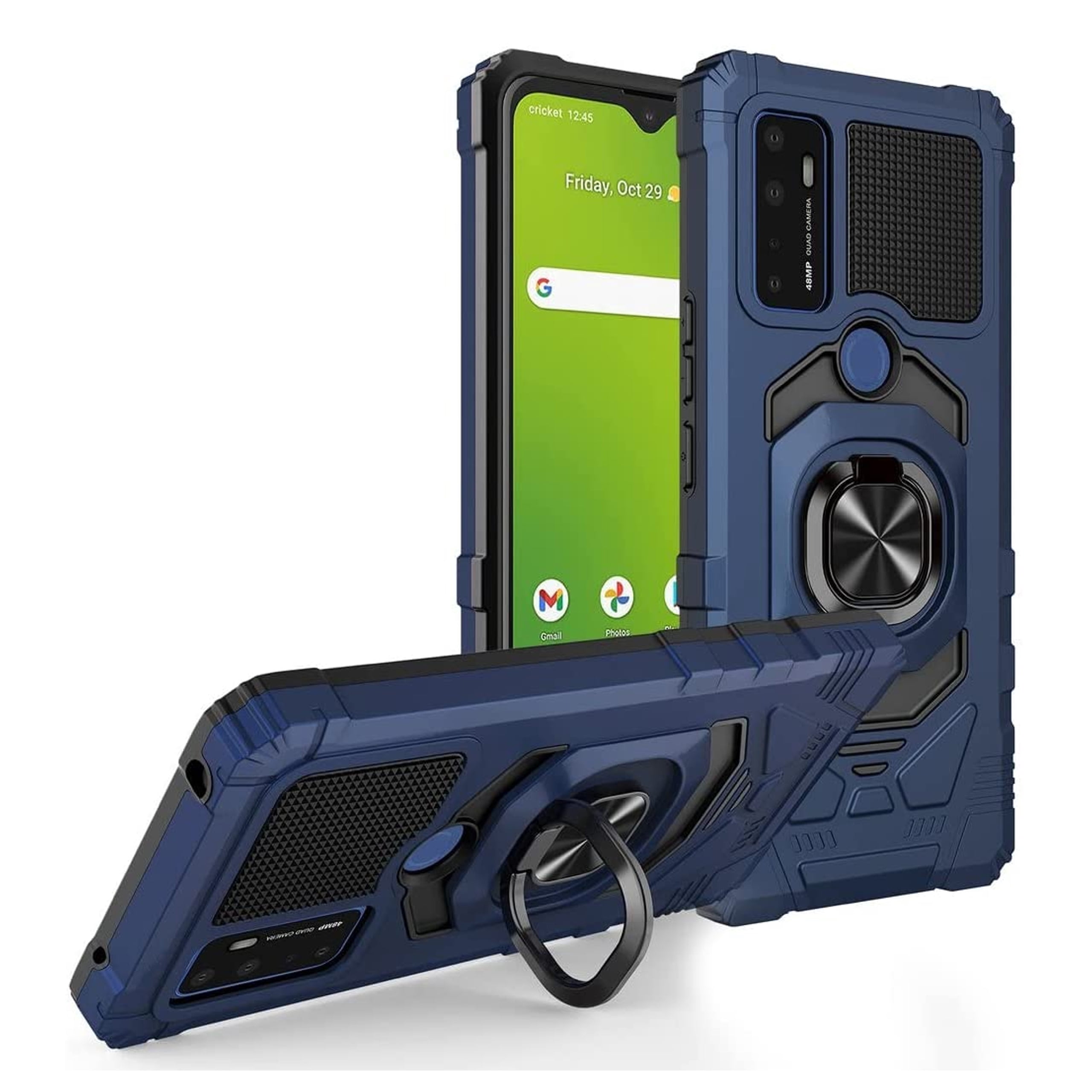 For BLU View 5 2024 Case Hybrid Magnetic Car Mount Ring Kickstand Stand Holder Full-Body Armor Hard Protective [Military Grade] Phone Cover - Blue