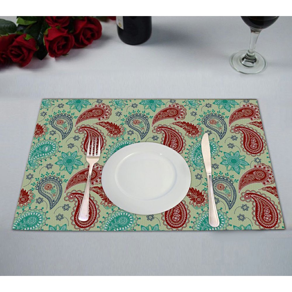 ZKGK Paisley Flower Floral Placemat Table Mat 12x18 inches,Set of 2