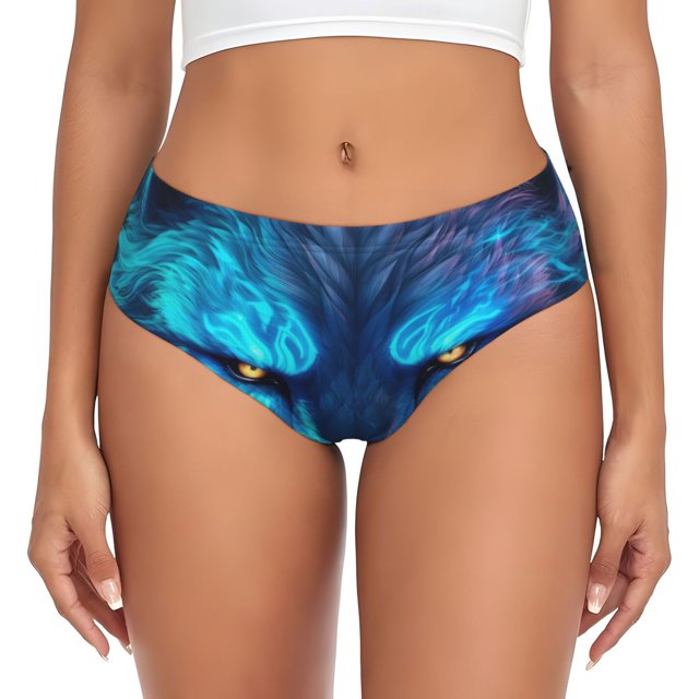 Balery Futuristic Blue Light Wolf Ropa Interior de Algodón para Mujer con Dibujo – Braguitas Cómodas y Elásticas, Estilo Clásico-Small