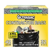 Ultrasac Contractor Bags 4 Mil Heavy Duty 42 Gallon Black Trash Bags - 33" x 48" (32 Count)