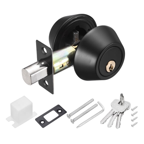 Uxcell Keyed Alike Double Cylinder Deadbolts, (Black), Both Sides Door Lock Sets Exterior Front Door Knobs with Deadbolt, Suit for - Bedroom/Bathroom