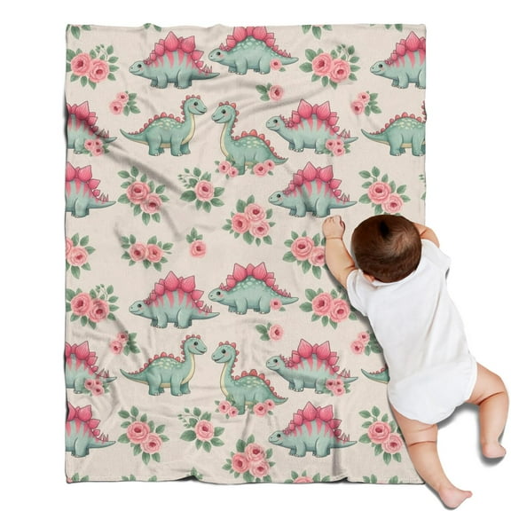 LightColor Cartoon Dinosaurs Flowers Pattern Blanket,Comfortable Soft Lamb Wool Throw Blanket,All Season,Warm Lightweight Blankets for Sofa Bed Couch Living Room Chair,30"x40"