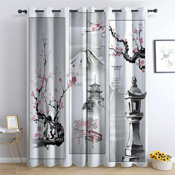 Blackout Curtains For Living Room Bedroom - Oriental Ink Painting Curtains & Drapes, Room Darkening Thermal Insulated Grommet Draperies, Pattern Window Treatments 38"W x 54"L (Pack of 2)