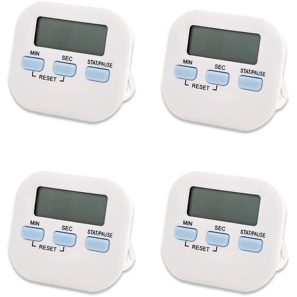 Conjunto de 4 temporizadores digitales de cocina, grandes dígitos, alarma fuerte, soporte magnético, montaje trasero para el aula de cocina, baño, oficina de juegos deportivos (blanco) Feliz Sencillez
