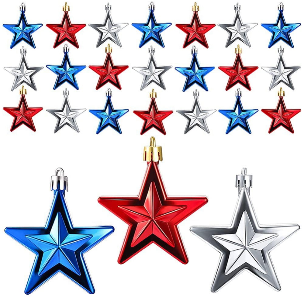 24Pcs Patriotic Tree Star Ornaments 4th of July Mini Tree Decorations