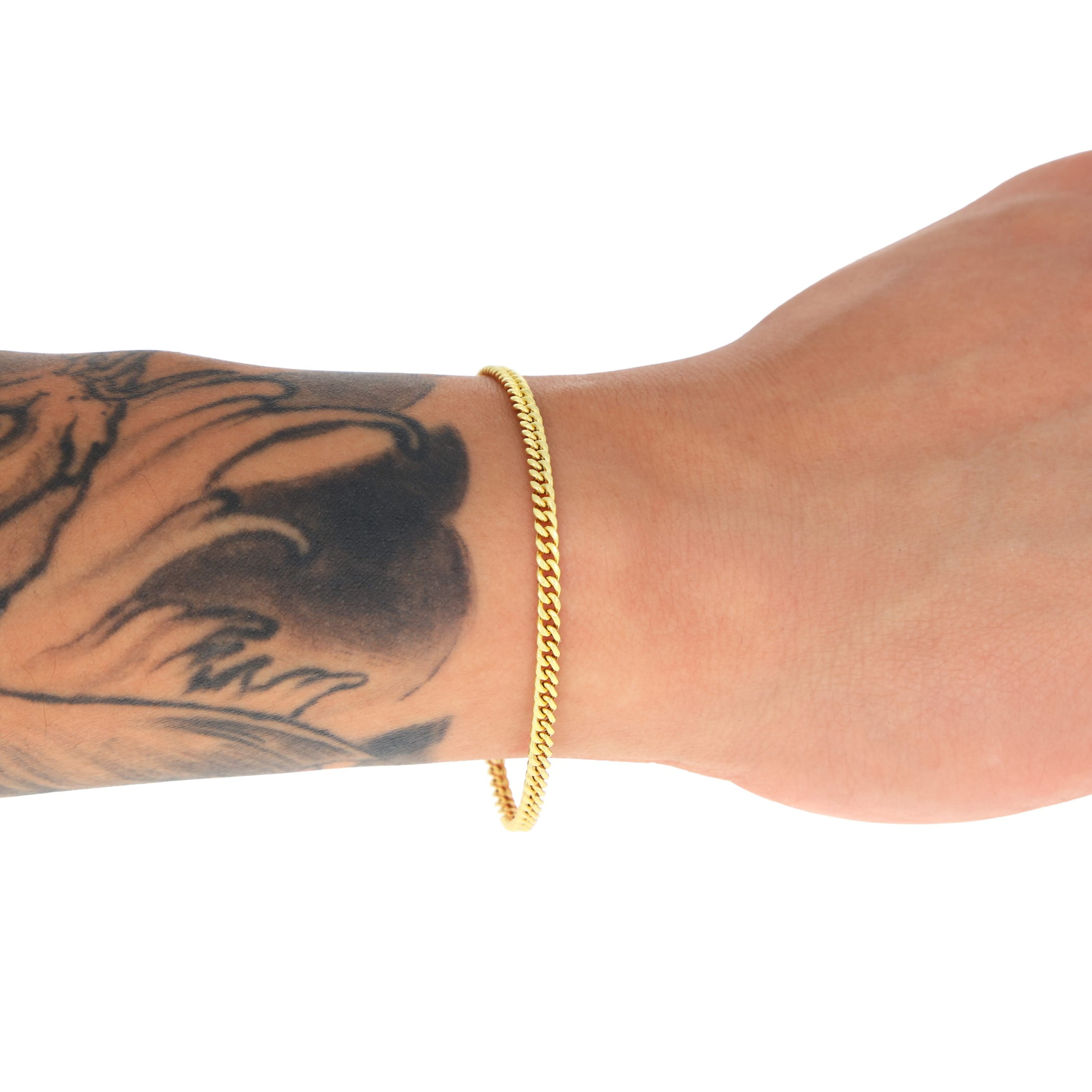 Nuragold 14k Real Yellow Gold Miami Cuban Link 3mm Chain Bracelet or Anklet (7"-9") Italian Jewelry for Men & Women