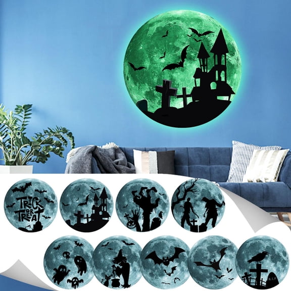CoreLiving Halloween Glow in The Dark Wall Stickers, Luminous Bat and Cute Cat Decals for Spooky Home Party Decor, Peel and Stick Vinyl Sets