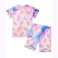 thumbnail image 2 of Beilxfa Little Girls Cartoon Short Sets Summer 2 Piece Outfits Toddler Teen Girl Top T-shirt and Shorts Pjs 3-10T-Unicorn, 2 of 8