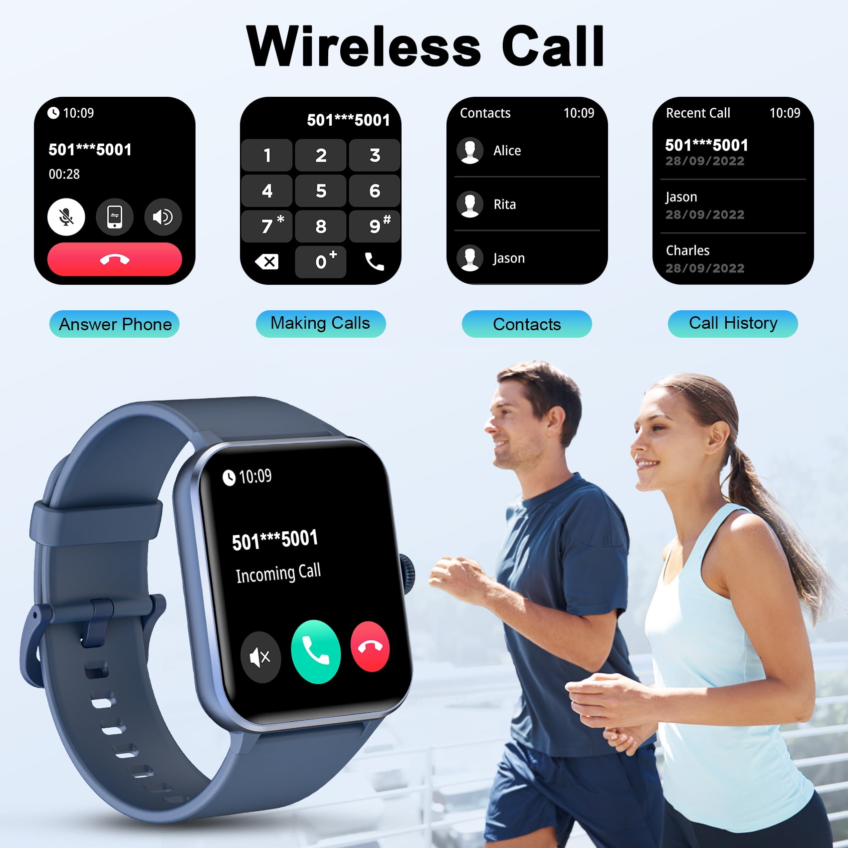 Blackview Smart Watch for Women Men, 1.85 Inch HD Touchscreen Fitness Tracker with Bluetooth Calls, Message Notifications, 100+ Sports Modes, IP68 Water Resistant Smartwatch Compatible with Android a