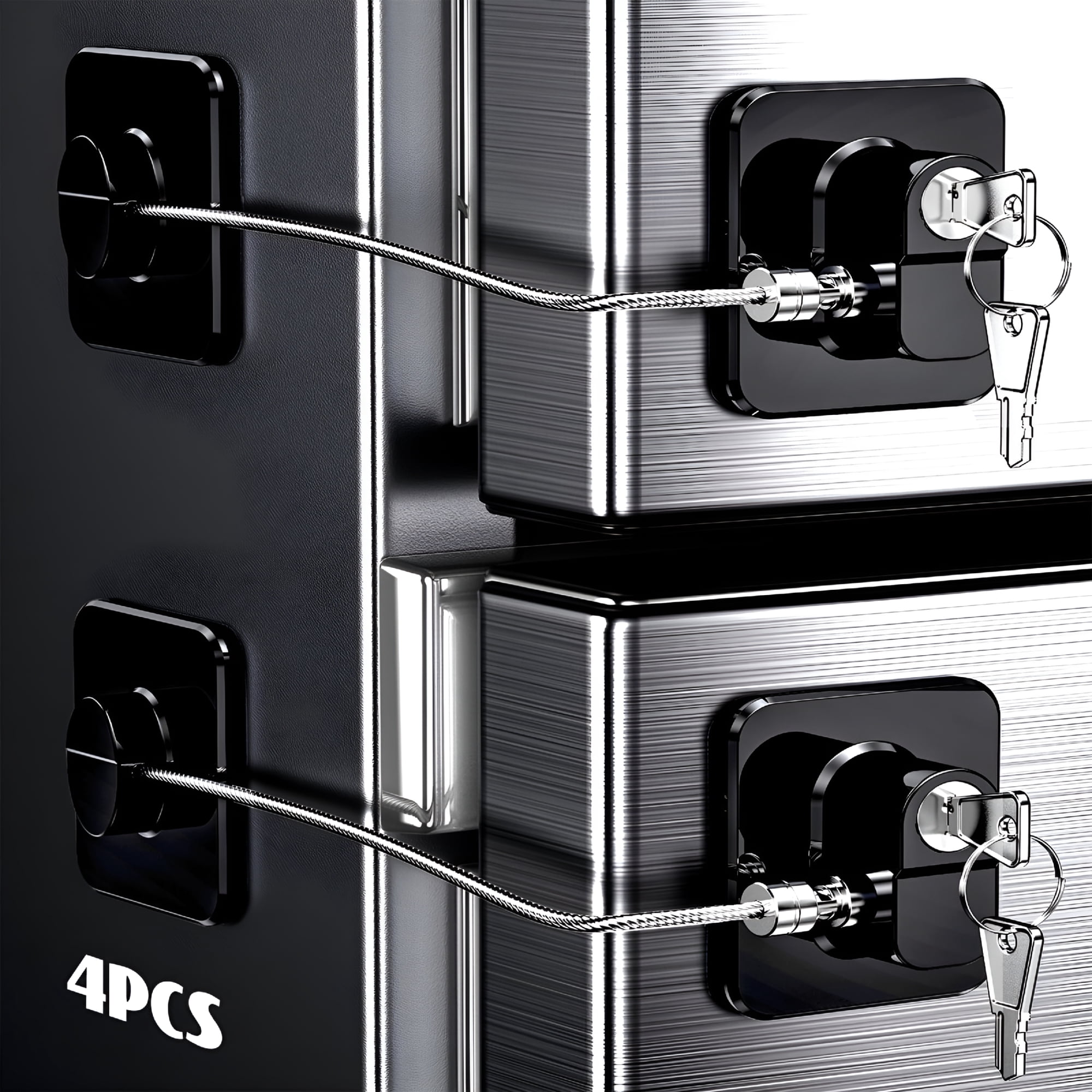 ZHZFKQ 4 Pack Refrigerator Locks with Keys, Self-Adhesive Baby Proofing Fridge Latch for Kids, Child Safety Locks for Cabinets, Drawers, Oven, Windows