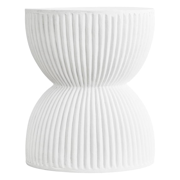 LeisureMod 15" Wide Side Table in Painted Fiberstone with Hourglass Design No Assembly for Modern Home, Living Room, Patio, Indoor and Outdoor Use Spire Collection in White