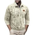 thumbnail image 1 of Long Sleeve Workout Top Men Solid Button Half Cardigan Flip Collar Leather Label, 1 of 8