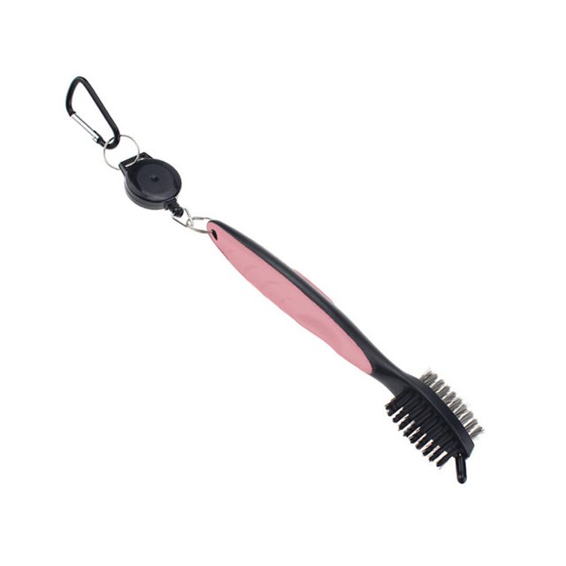 Golf Club Groove Brush Portable Double Sided Golf Putter Wedge Brush Retractable Keychain Design, Pink Workhe