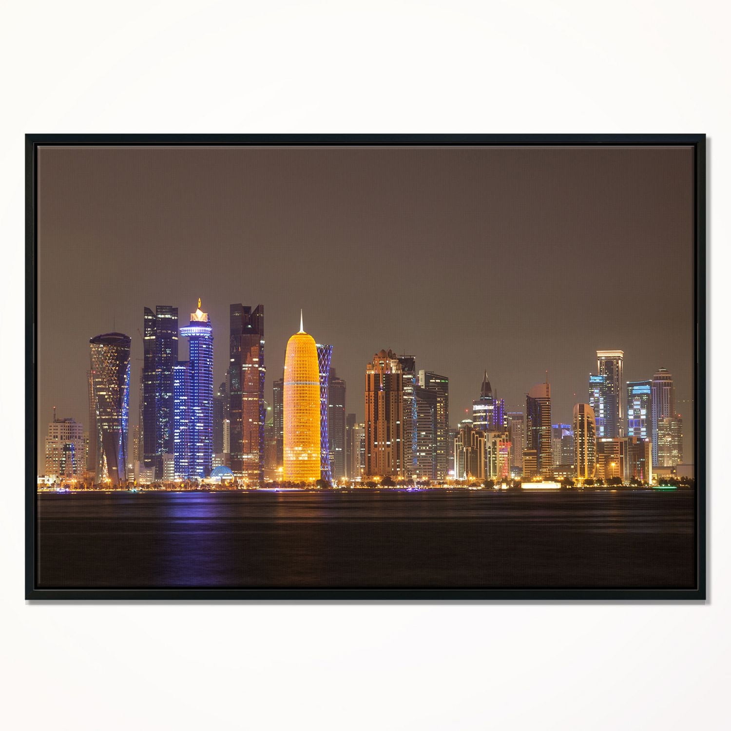 Design Art Doha City Skyline at Night Qatar Framed Canvas Art Print